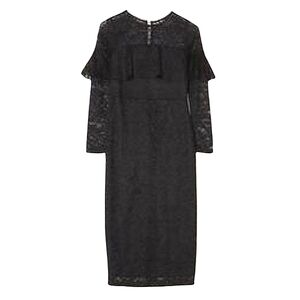 NWT Asos Black Lace Pencil Dress Long Sleeve Ruffle Top Nylon Evening Party 12